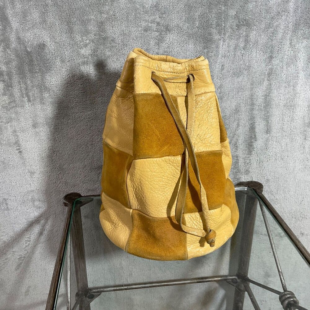 VTG Leather Drawstring patch Purse Bag Boho Ren. Fest, Native Hippie * TLC